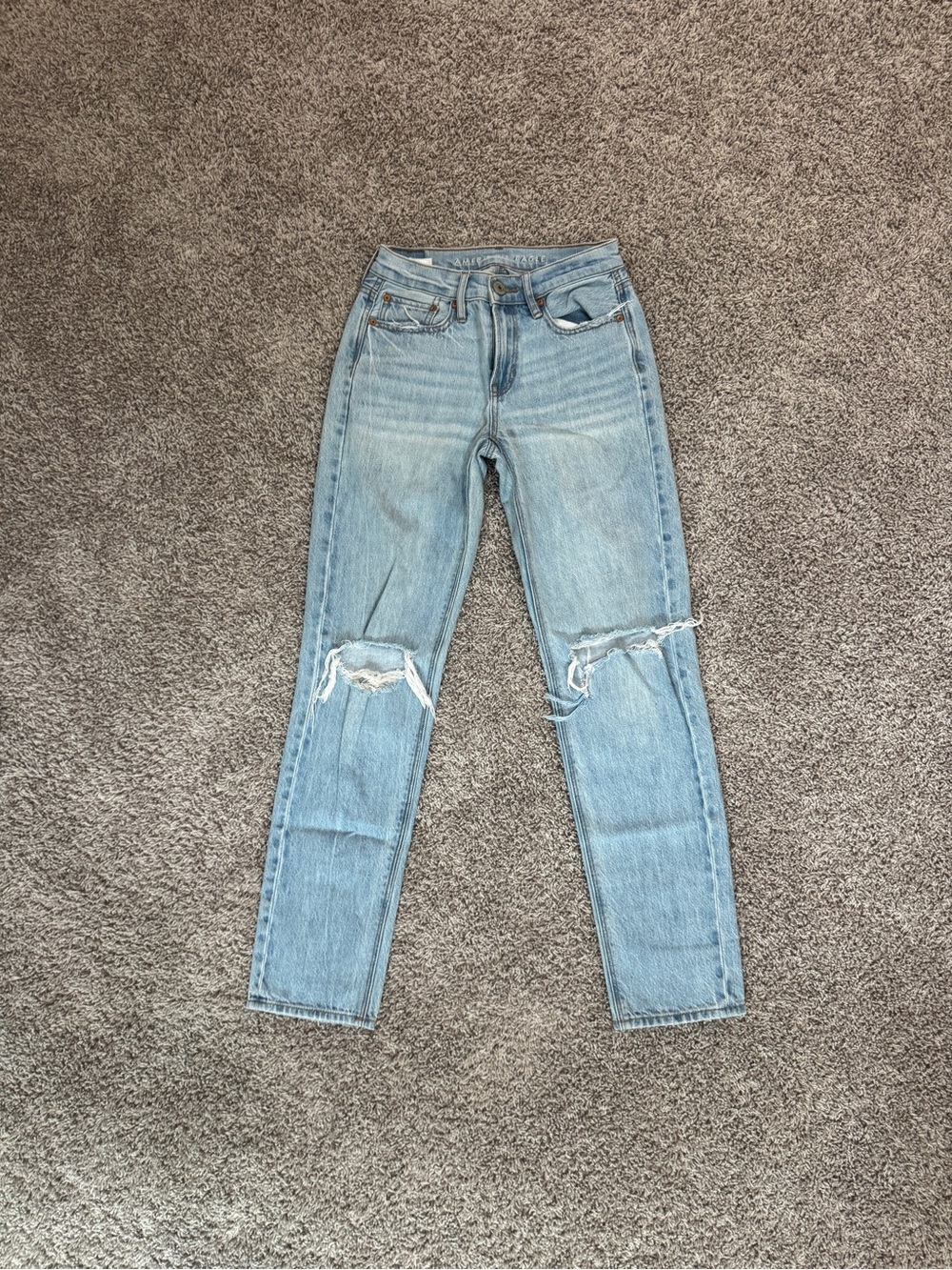 American Eagle Outfitters Light Blue Straight Leg Distressed Jeans
